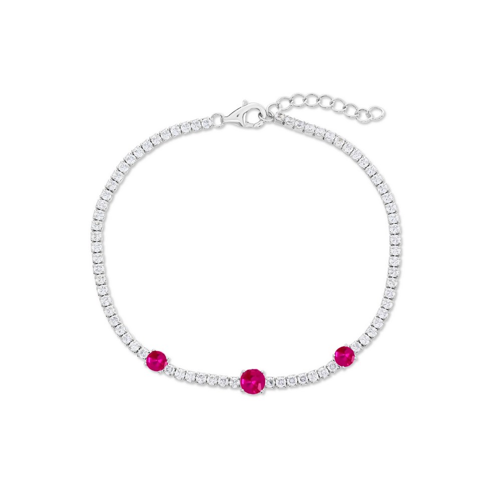 Sterling Silver, Round CZ Tennis Bracelet - Ruby CZ