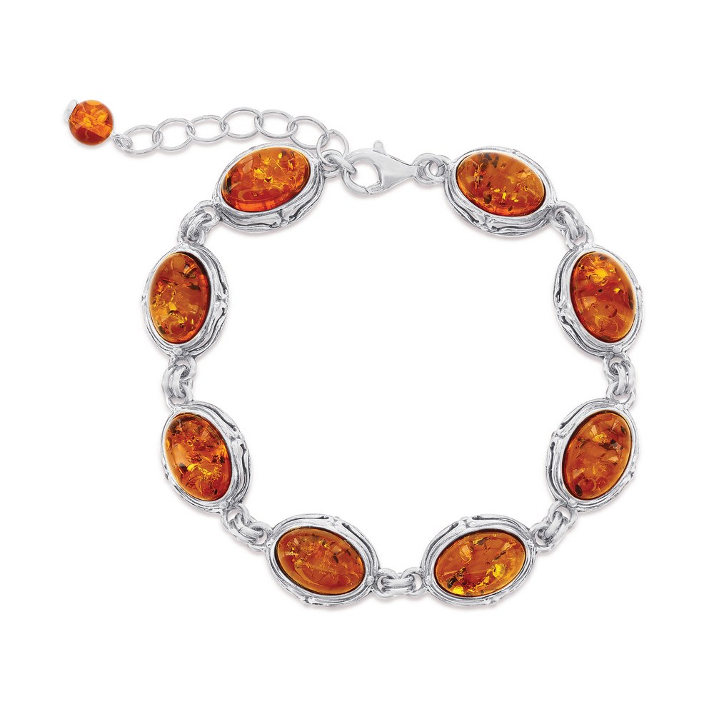 Sterling Silver, Oval Amber, Designed Outline Bracelet
