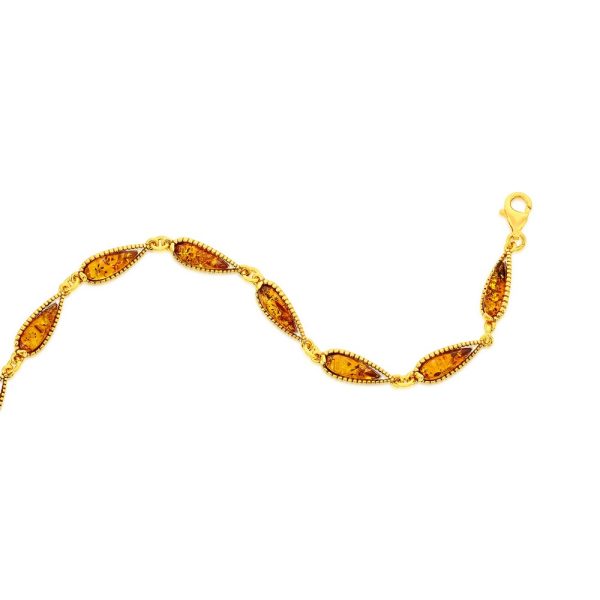 Sterling Silver, Teardrop Amber Link Bracelet - Gold Plated