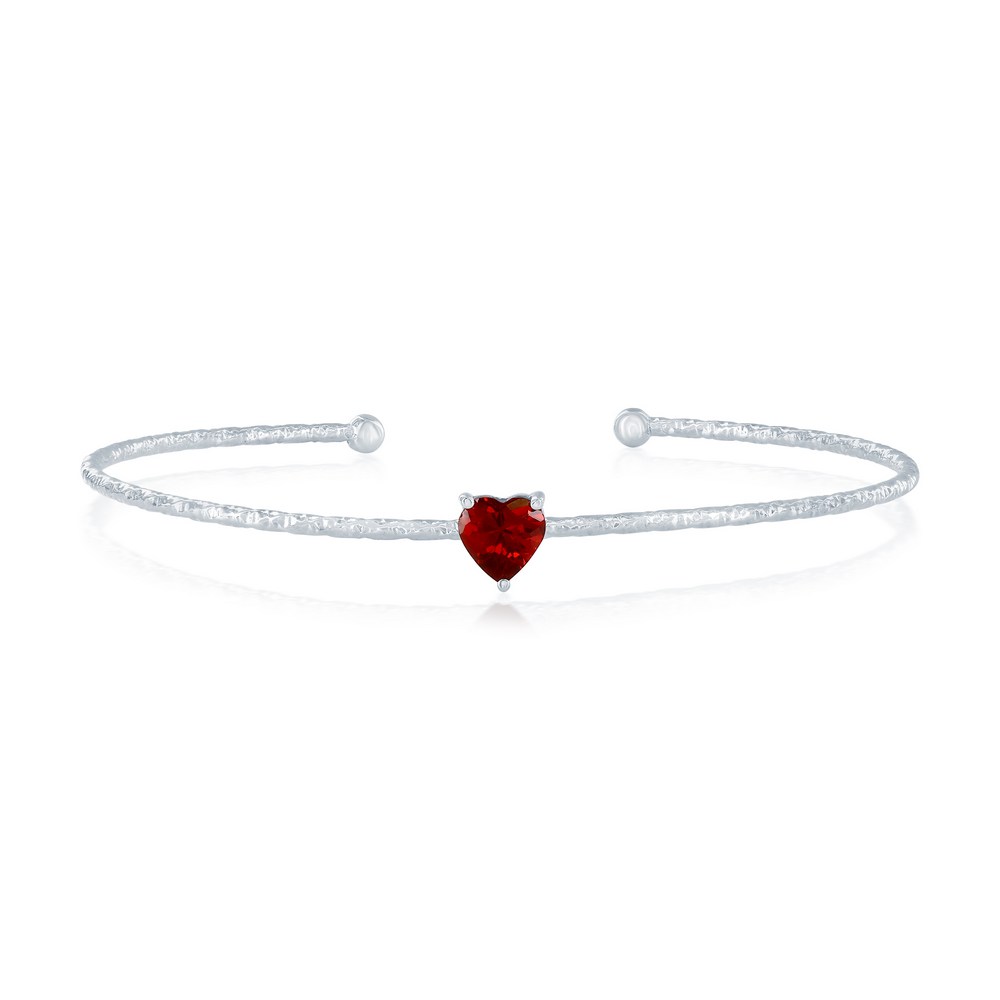 Sterling Silver, 'January' Birthstone CZ Heart Bangle - Garnet