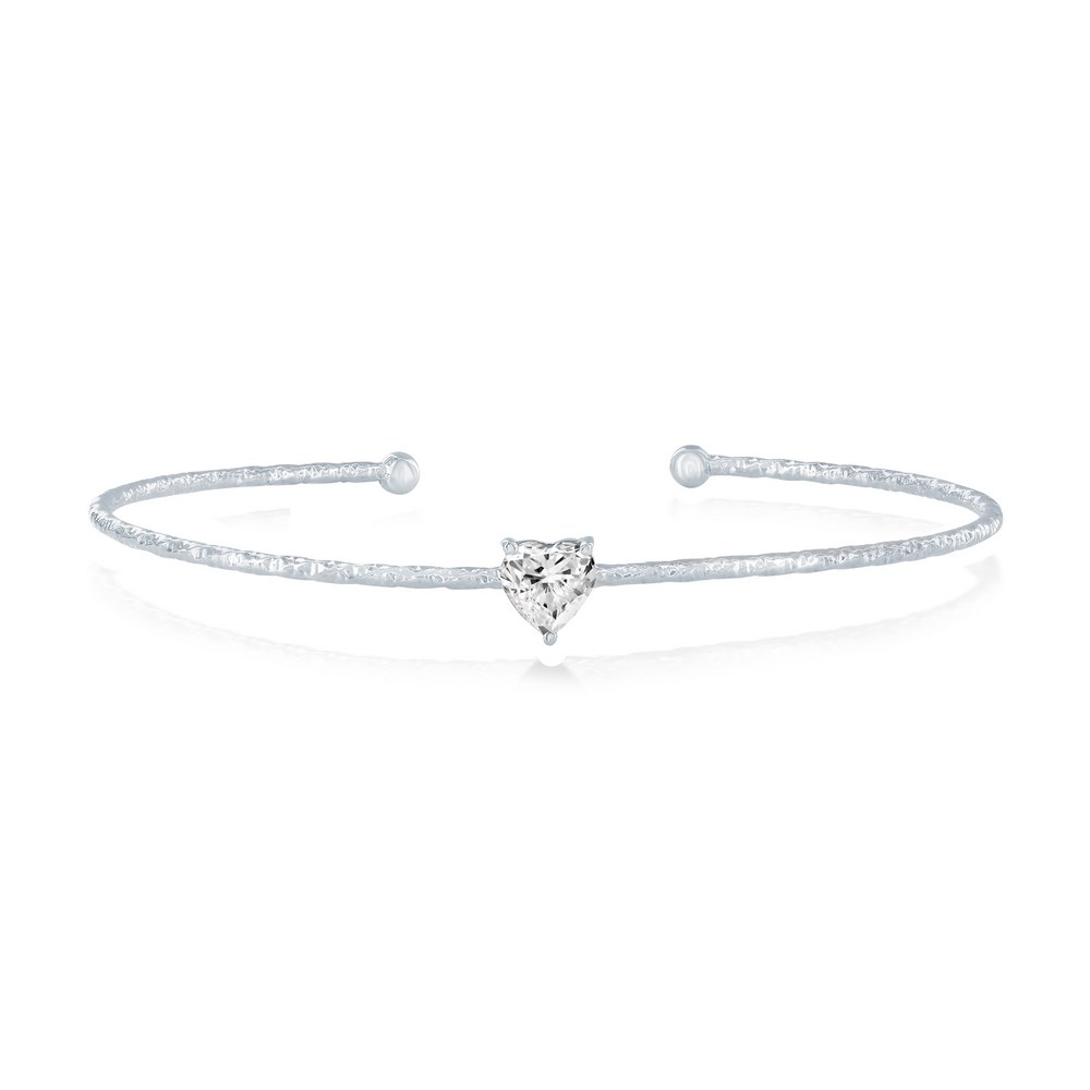 Sterling Silver, 'April' Birthstone CZ Heart Bangle - White CZ
