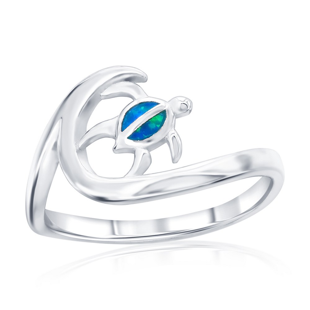 Sterling Silver, Wave and Blue Opal Turtle Ring