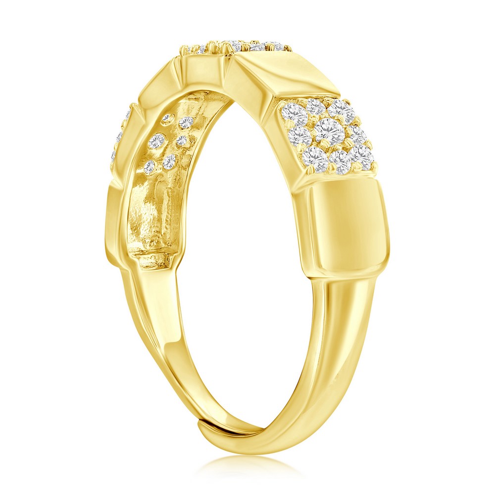 Sterling Silver, Square Polished & Pave CZ Half Eterniy Ring - Gold Plated