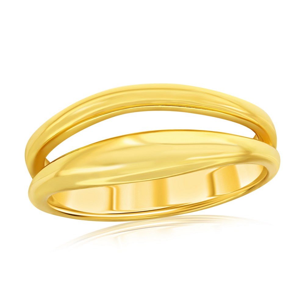 Sterling Silver High-Polished Double Row Ring - Gold Plated