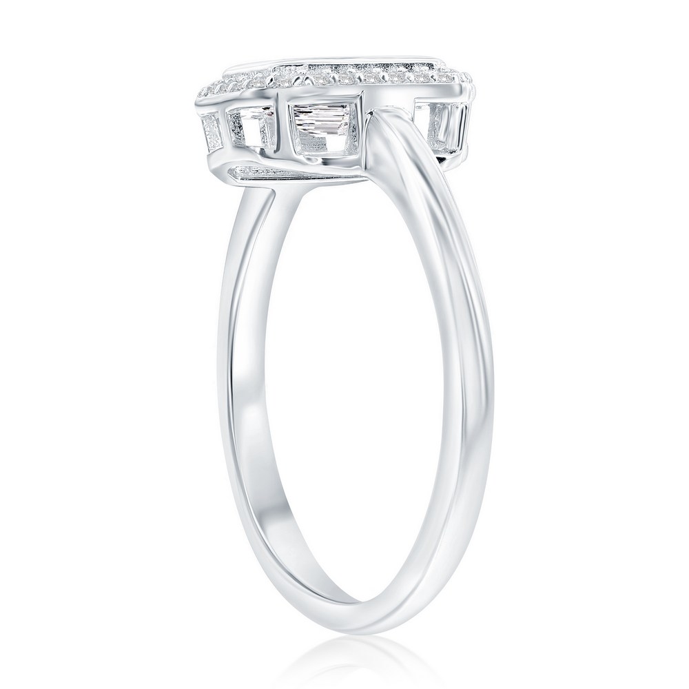 Sterling Silver, Rectangle Halo CZ Ring