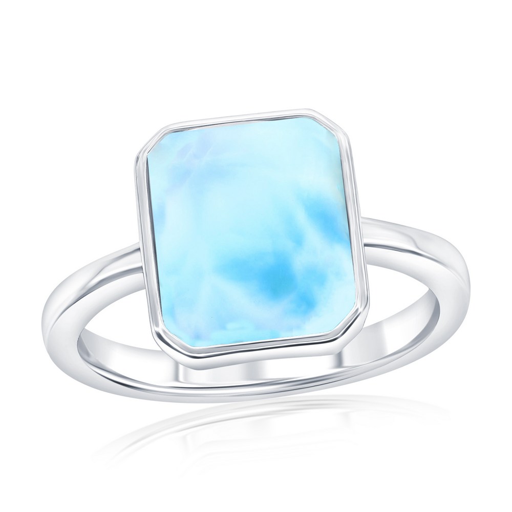 Sterling Silver, Rectangle Larimar Ring
