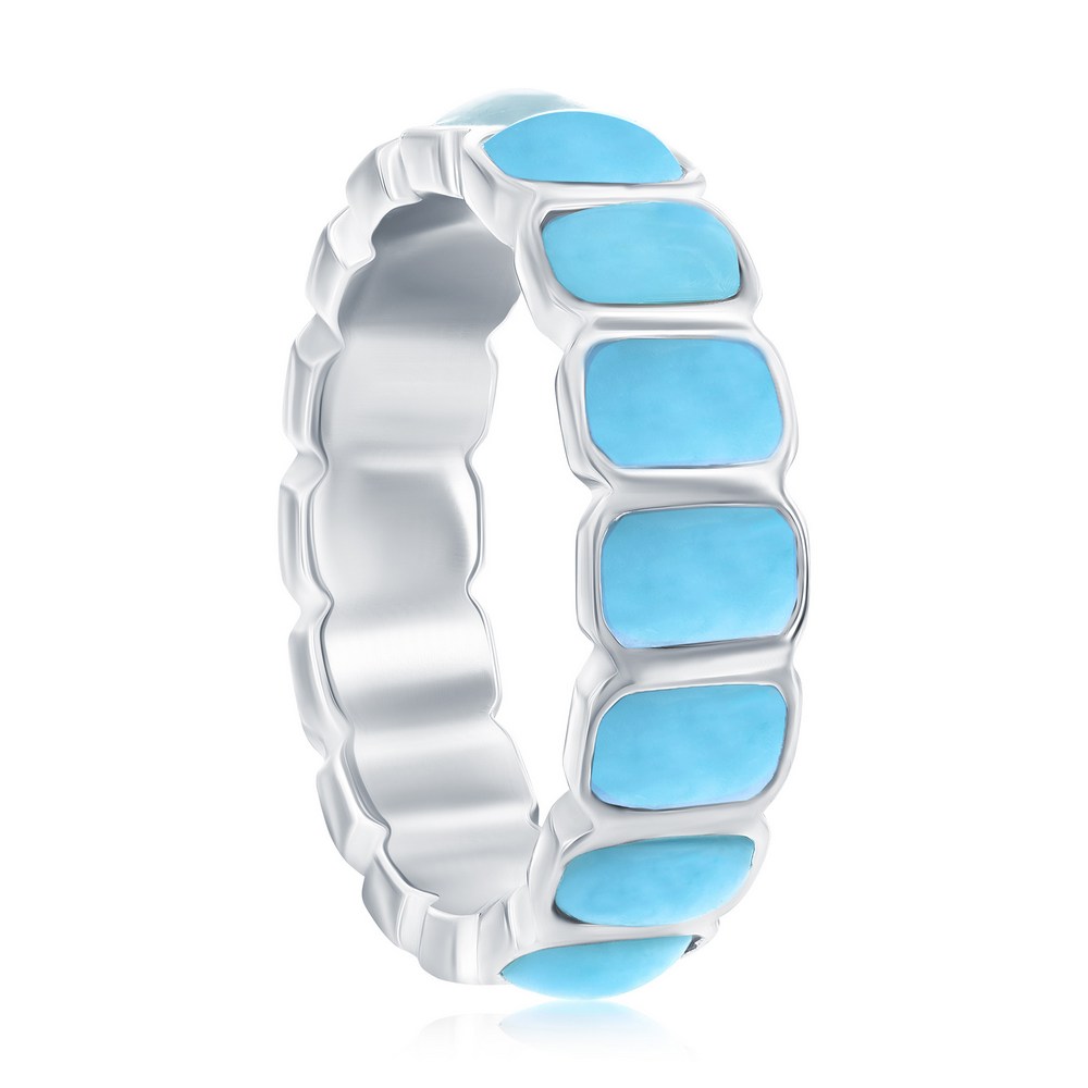 Sterling Silver, Rectangle Larimar Eternity Ring