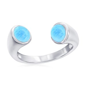 Sterling Silver, Double Round Larimar Ring