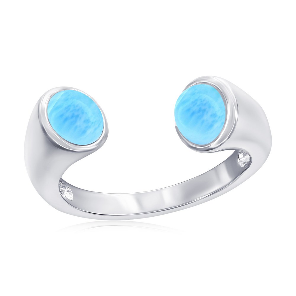 Sterling Silver, Double Round Larimar Ring