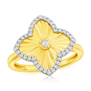 Sterling Silver, D-C Flower CZ Ring - Gold Plated