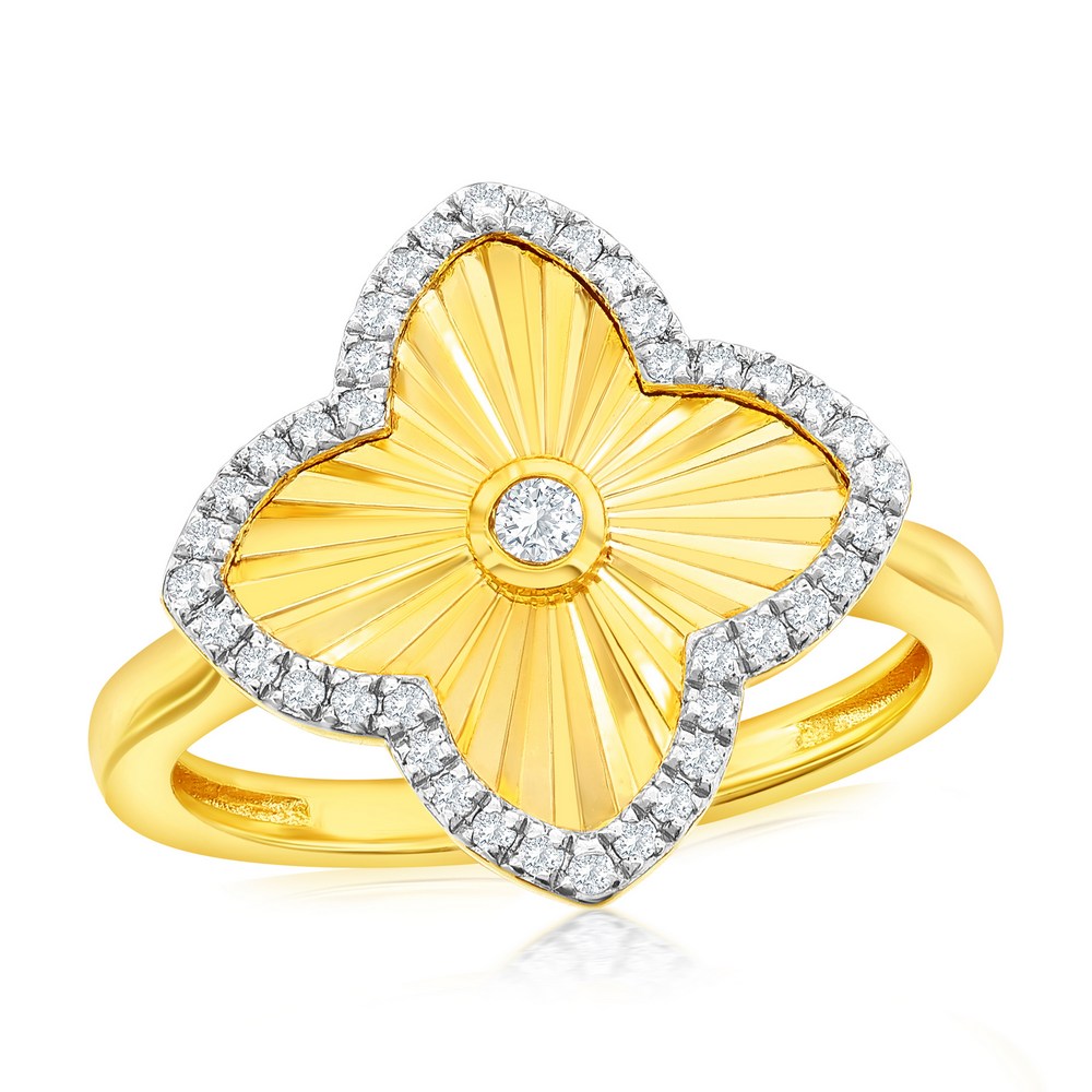 Sterling Silver, D-C Flower CZ Ring - Gold Plated