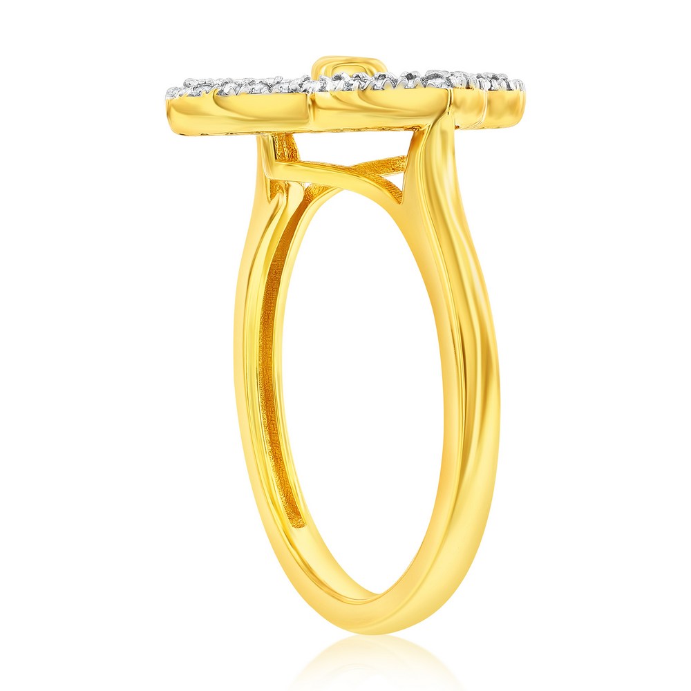 Sterling Silver, D-C Flower CZ Ring - Gold Plated