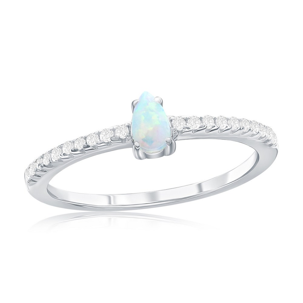 Sterling Silver, White Opal Oval CZ Ring