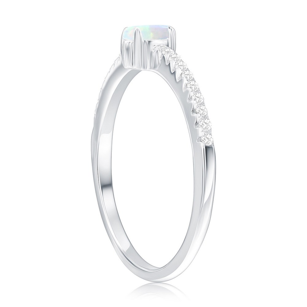 Sterling Silver, White Opal Oval CZ Ring