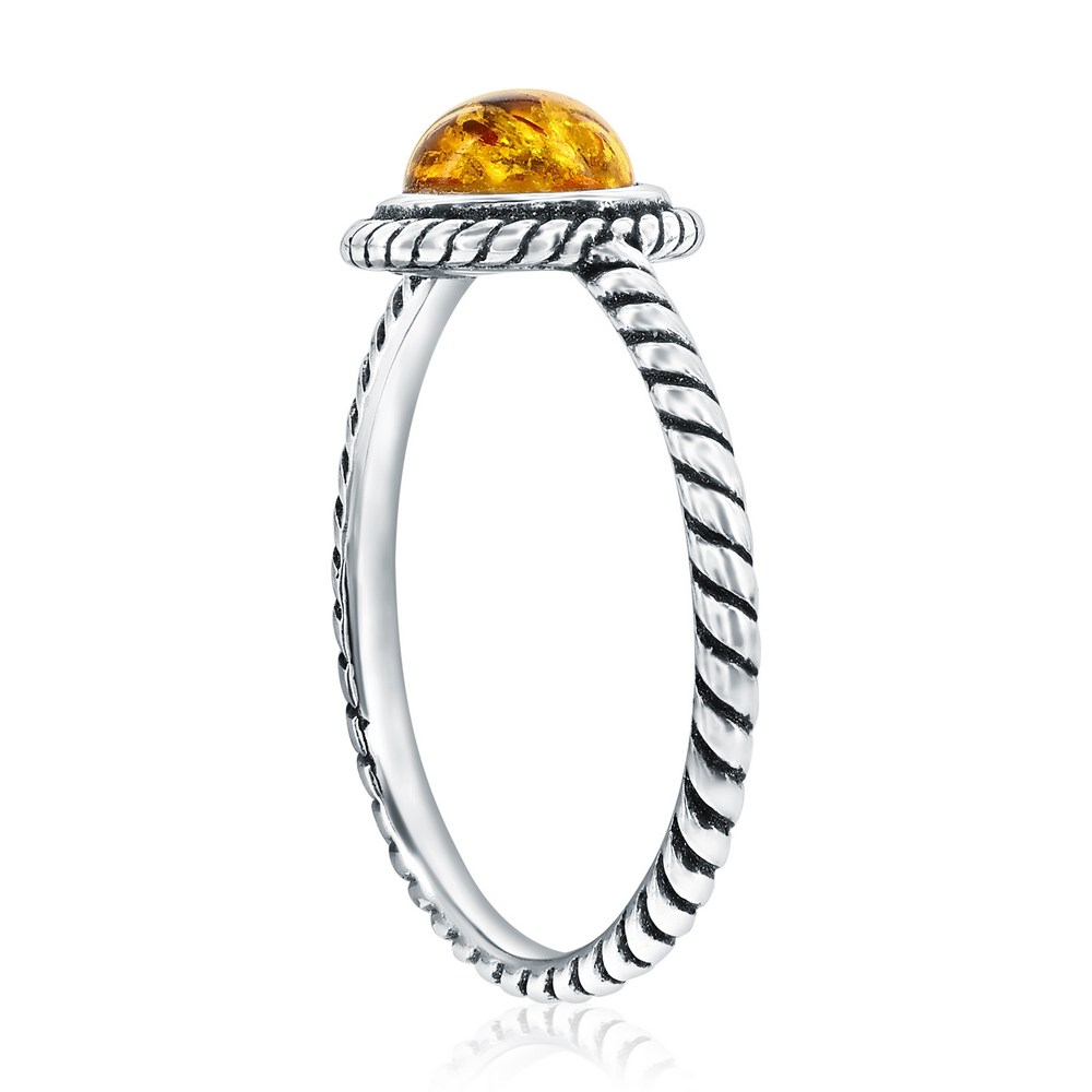 Sterling Silver, Round Amber, Designed Outline Ring