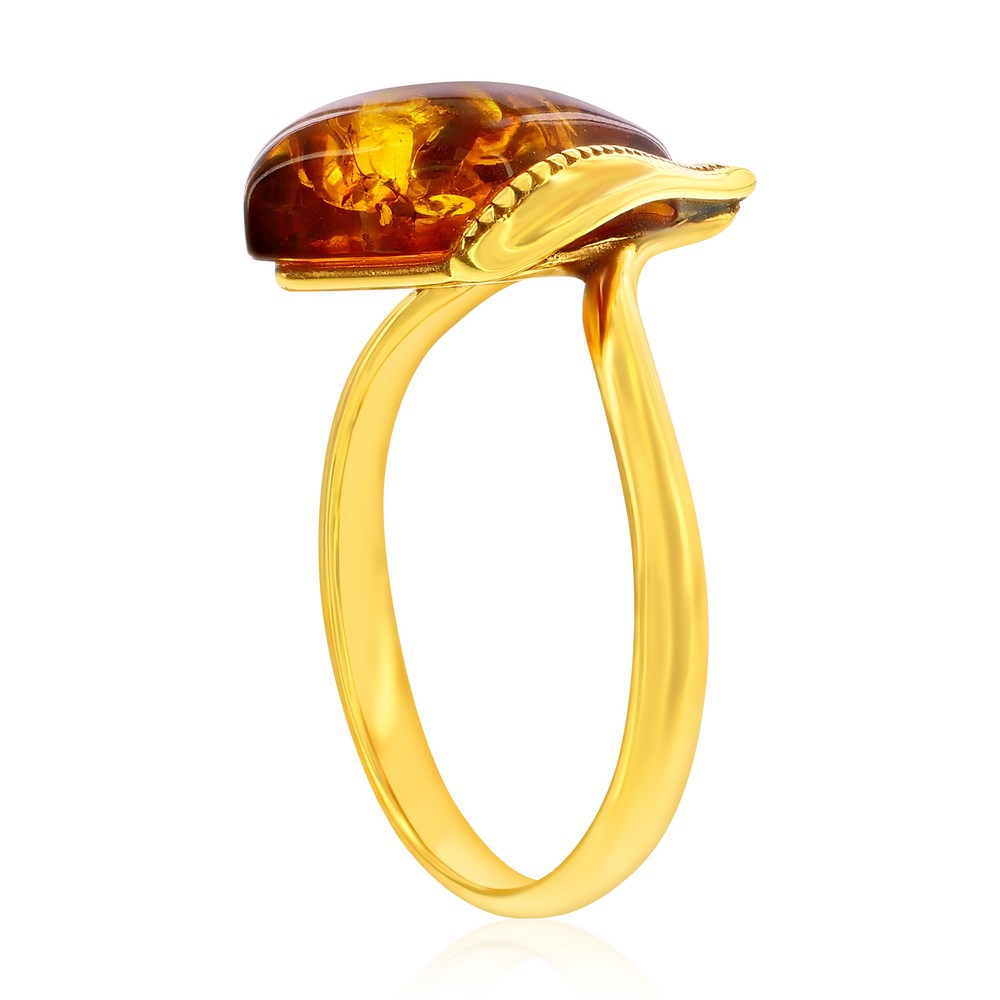 Sterling Silver, Amber Marquise Ring - Gold Plated