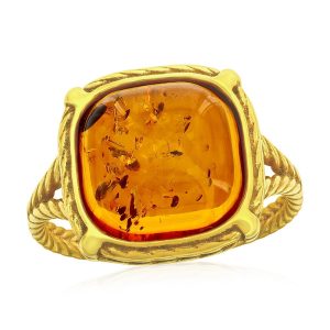 Sterling Silver, Square Amber Ring - Gold Plated