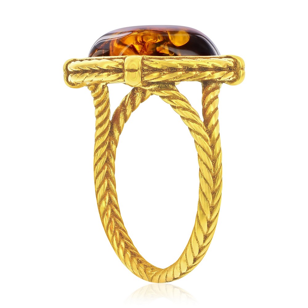 Sterling Silver, Square Amber Ring - Gold Plated